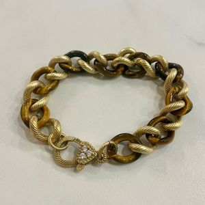 Beautiful Verona 18K Gold Clad over 925 Silver Tigers Eye and CZ Link Bracelet